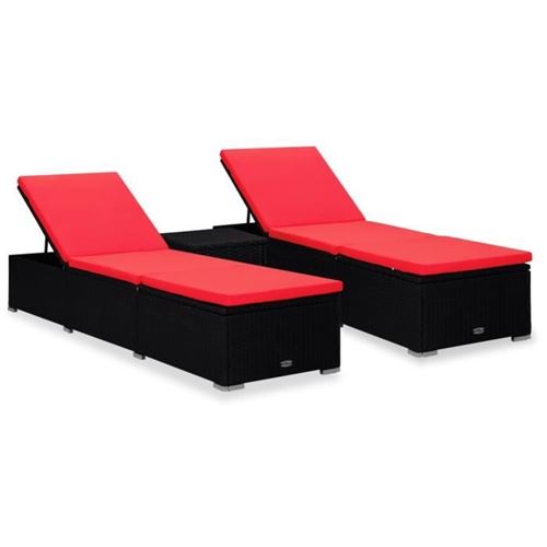 Non Communiqué Noir Vidaxl Chaises Longues De Jardin Table À Thé 3 Pcs Résine Tressée