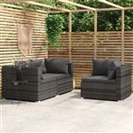 vidaXL 3-delige Loungeset met kussens poly rattan grijs317516