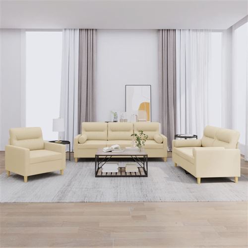 Non Communiqué Crème Vidaxl 3-Delige Loungeset Met Kussens Stof Crãmekleurig3201554