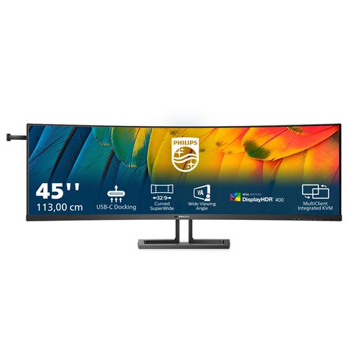 Philips 45B1U6900C - LED-monitor - gebogen - 45" (44.5" zichtbaar) - 5120 x 1440 Dual Quad HD @ 75 Hz - VA - 450 cd/m² - 3000:1 - DisplayHDR 400 - 4 ms - 2xHDMI, DisplayPort, USB-C - luidsprekers - zwart