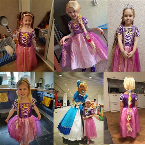 Disney filles princesse raiponce robe enfant en bas âge enfants été  l'emmêlé Halloween Cospaly Costume enfant perruque tresse fête  d'anniversaire