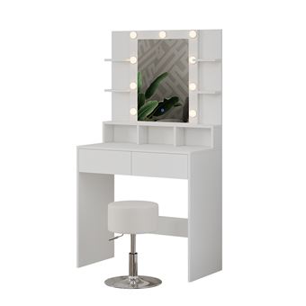 Coiffeuse Conrada Avec Miroir LED Et Tabouret Vicco – Blanc – Mobilier Chambre