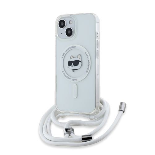 Coque pour iPhone 15 / iPhone 14 / iPhone 13 - Karl Lagerfeld IML MagSafe (KLHMPMP14SHCCHCHNT) - Tête Cordon Choupette Transparent