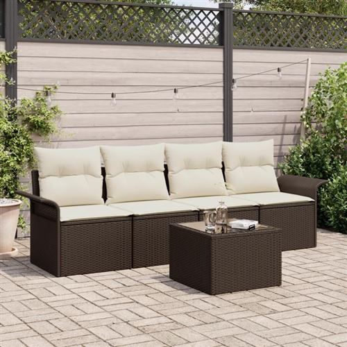 Non Communiqué Marron Set De Canapés De Jardin 5 Pièces Avec Coussins Rattan Poly, Canapé De Jardin 2 Places Avec Rangement Et Coussins 3353897