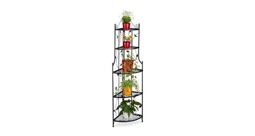 Etagère à fleurs de coin en métal 5 niveaux goth meuble plantes pliable présentoir hxlxp: 160 x 36 x 36 cm, noir