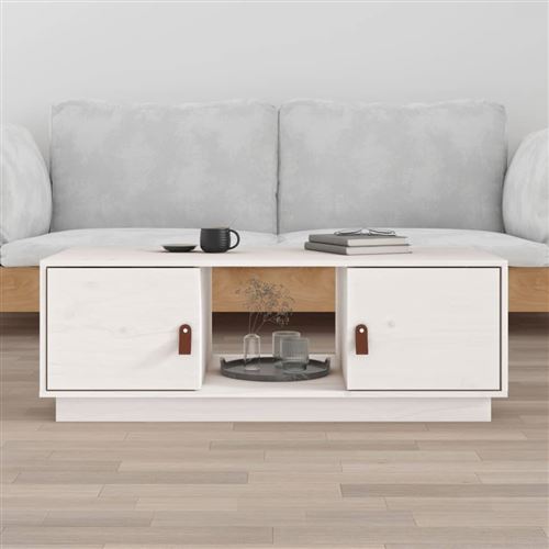 VIDAXL - Table basse - Bois massif de pin - Blanc - 100x50x35 cm - Image 2