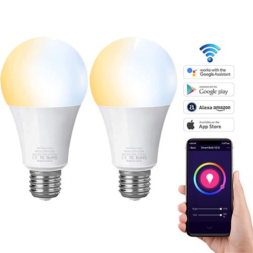 app pour Android et App Store Google Home Compatible avec Alexa intensité variable et multicolore Barkey Ampoule Smart Light LED WiFi E27 Intelligente 10w 1050lm le plus brillant Echo 