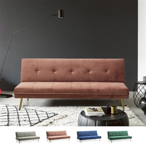 Canapé-lit convertible 2 places design velours moderne clic clac avec pieds dorés Padded, Couleur: Rose