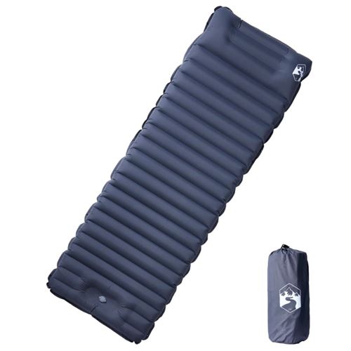 Matelas de camping autogonflant avec oreiller 1 personne gris