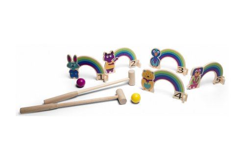 Jeu de croquet en bois enfant animaux (2 maillets  2 boules  5 arceaux) - sport plein air  jardin - des 3 ans