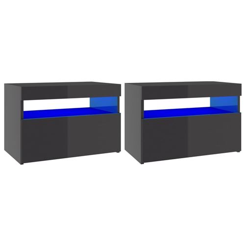 vidaXL Meubles TV avec lumières LED 2 pcs Gris brillant 60x35x40 cm