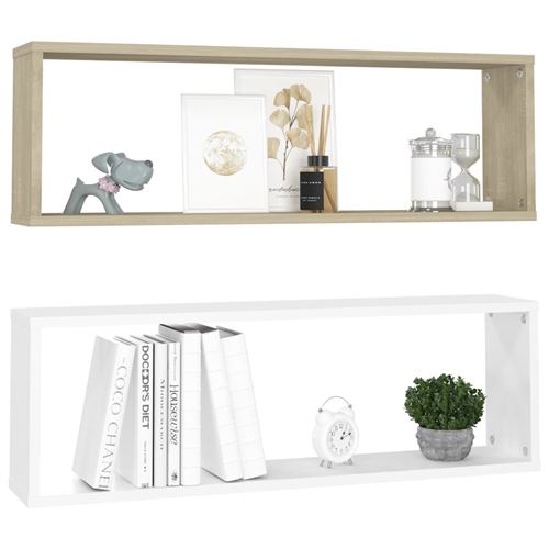 vidaXL Étagères cube murales 2 pcs Blanc/chêne 80x15x26,5 cm Aggloméré