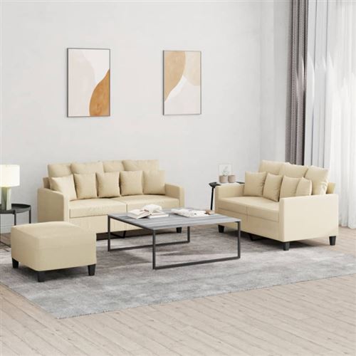Non Communiqué Crème Ensemble De Canapés 3 Pcs Avec Coussins Tissu