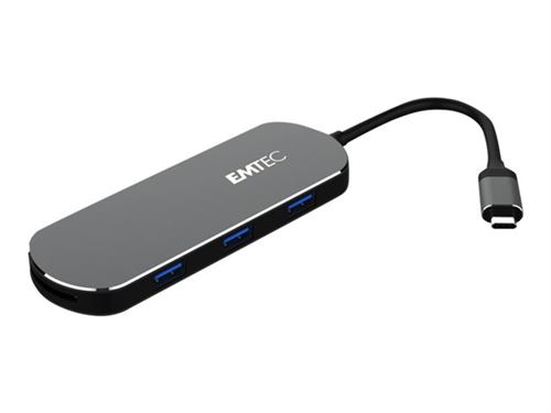 EMTEC HUB 6-in-1 Type-C T650C - Concentrateur (hub) - 3 x USB 3.1 Gen 1 + 1 x USB-C (passage de puissance) - de bureau