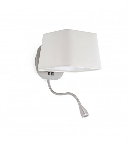 Applique avec liseuse LED en métal et abat jour carré en tissu hauteur 45cm Sweet blanc