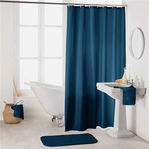 Rideau de douche avec crochets 180 x 200 cm polyester uni essencia Bleu nuit