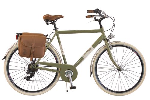 Vélo de ville Homme - Via Veneto By Canellini Retro Vintage Aluminium + Sac cuir latéral porte bagage - Taille 58 Vert Olive