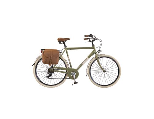 VIA VENETO V&eacute;lo de ville Homme -  By Canellini Retro Vintage Aluminium + Sac cuir lat&eacute;ral porte bagage - Taille 58 Vert Olive 