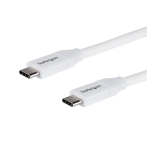 StarTech.com Câble USB-C vers USB-C avec Power Delivery 5A de 2 m - Cordon USB 2.0 Type-C certifié USB-IF - Blanc - Câble USB - USB-C (M) pour USB-C (M) - Thunderbolt 3 / USB 2.0 - 5 A - 2 m - blanc