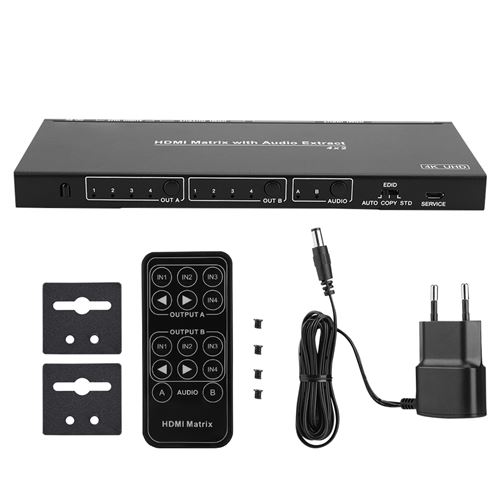 HDMI 2.0 4X2 HDMI Commutateur de Matrice Commutateur Splitter Audio Extractor Télécommande EU 100-240V