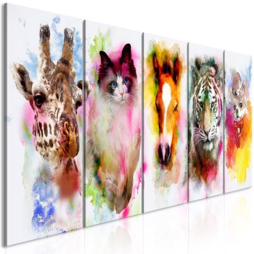 Tableau - Watercolour Animals (5 Parts) Narrow .Taille : 225x90
