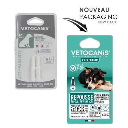 Comparer les prix de Vetocanis 2 pipettes anti-puces et anti-tiques - pour chien 10-20 kg - 2x 1 mois de protection