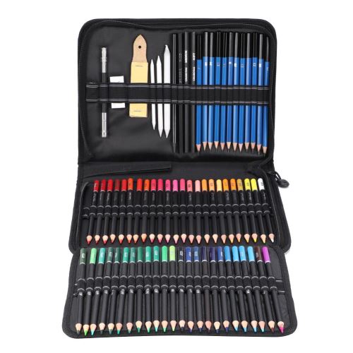 Set de 95pcs Outil de Dessin Crayons de Couleur+Gomme Avec Trousse à Crayon