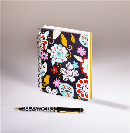 Jardin fleuri - Carnet A6 fleurs bleues sur fond gris