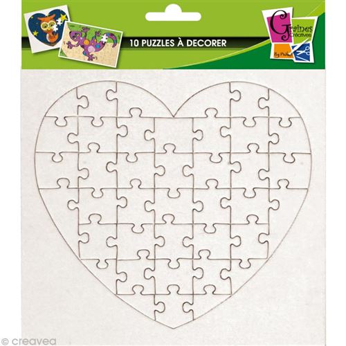 Puzzle en carton blanc à décorer Coeur 40 pièces x 10