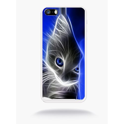 Coque Chat Eyes Blue Compatible Apple Iphone Se Silicone Blanc Mat