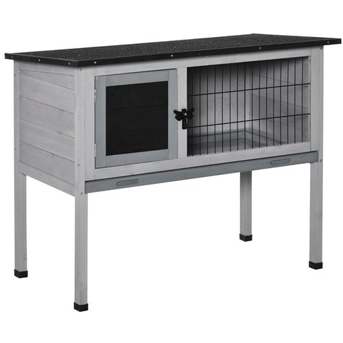 Meilleurs prix pour Clapier sur pieds cage à lapin avec niche intérieure plateau excrément coulissant porte verrouillable toit ouvrant bois de sapin gris blanc