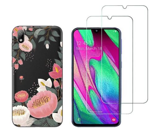 Coque et 2 films HUAWEI Y5 2019 - Coque souple Solide fantaisie + 2 Films en Verre trempé résistants Anti Casse écran - Fleurs