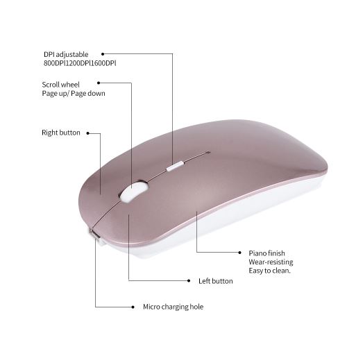 Bluetooth 4.0 et 2.4G sans fil Dual Mode silencieux Maté rechargeable 4 bottons souris wedazano135