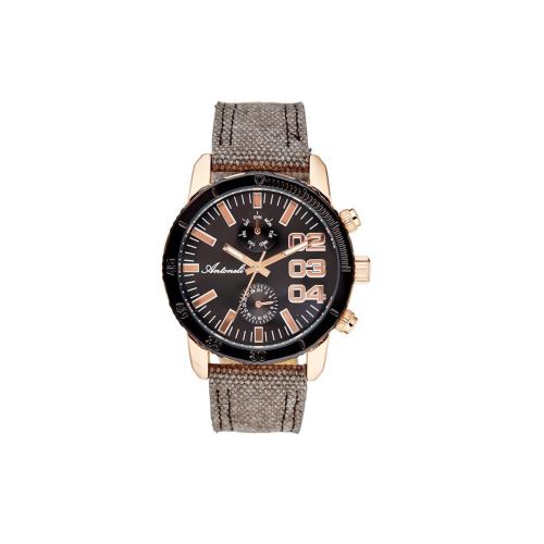 Montre Homme Antoneli Cadran 40mm En Leather Noir Et Bracelet Gris En Acier AL9785-04