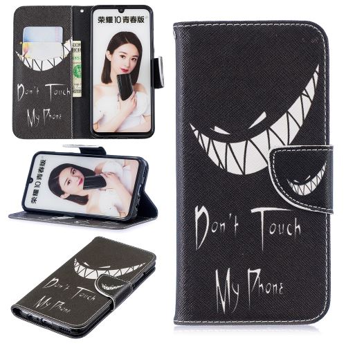 Etui en PU feuille de papier pour l'impression de motifs ne touchez pas à mon téléphone pour votre Huawei P Smart (2019)/Honor 10 Lite