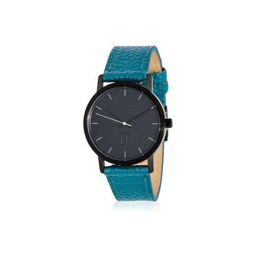 Montre Mixte La Trotteuse Cadran 34 mm En Acier Noir Et Bracelet Bleu En Cuir LT020