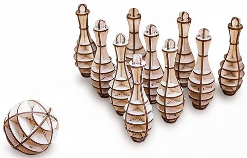 Eco-Wood-Art Construction d'un modèle 3D Bowling 17 cm en bois naturel 131 pièces
