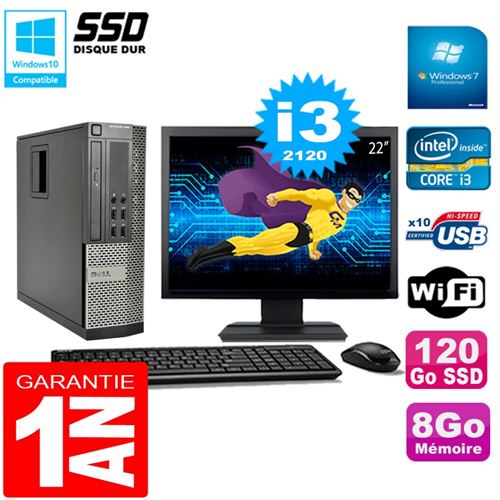 Pc dell 990 sff core i3-2120 ram 8go disque 120go ssd graveur wifi w7 ecran 22' État correct - Dell reconditionné disponible sur Fnac