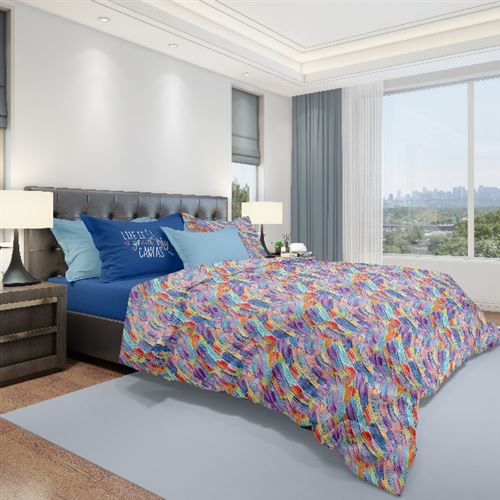 HOMEMANIA Literie Canvas - Double - avec drap housse, drap, taie d'oreiller -Multicolore en Coton, 240x280 cm