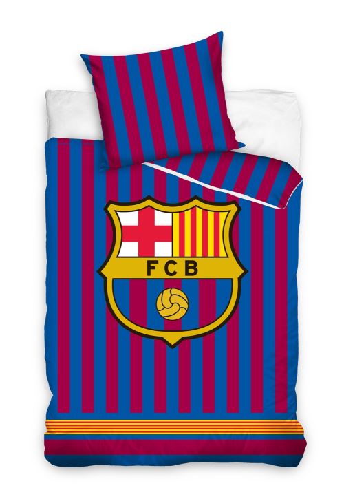 FC Barcelona housse de couette rayée avec logo 140 x 200 cm bleu/rouge