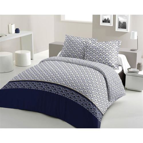 LOVELY HOME Parure de couette Coton RAINBOW - Bleu marine - 200x200 cm