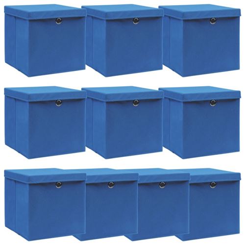 vidaXL Boîtes de rangement avec couvercle 10 pcs Bleu 32x32x32cm Tissu