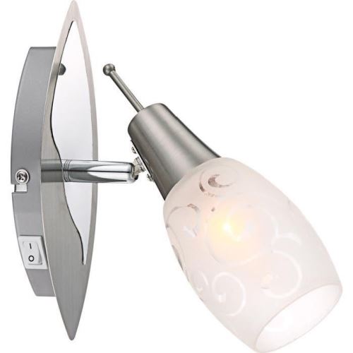 GLOBO LIGHTING Spot chrome nickel mat - Verre opal satiné - Interrupteur - 75 mm x 235 mm x Ø 140