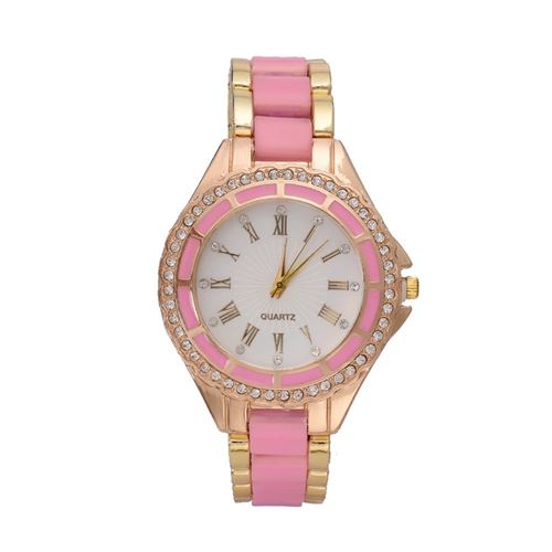 Rose montre femme blanc inoxydable cadran en acier bande