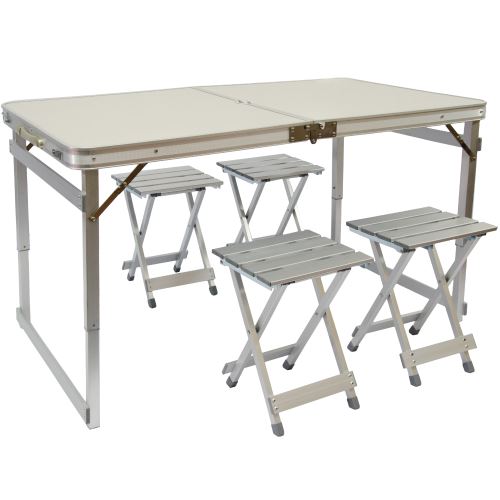 AMANKA Table de Camping pliable réglable en hauteur 120x70x70cm incl 4 Tabourets extra robuste plian