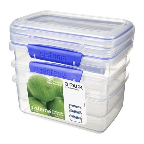 SISTEMA Lot de 3 boîtes alimentaires rectangulaires a clips - 1L