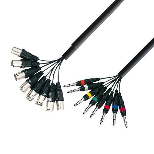 Adam Hall 3 Star Câble multiconducteur 8 x XLR mâle vers 8 x Jack stéréo 6,3 mm 3 m
