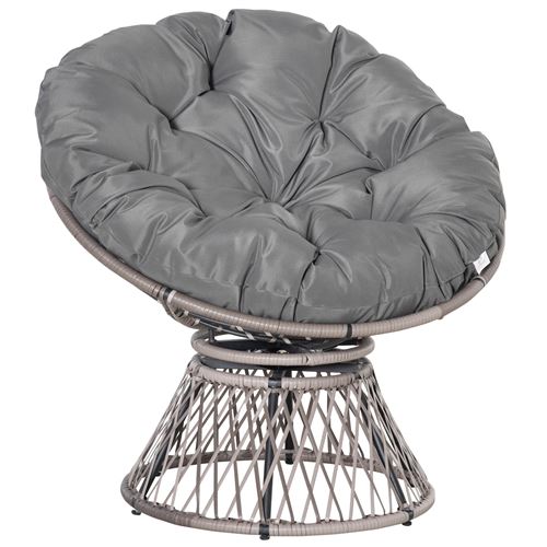 Outsunny Gris Fauteuil Rond De Jardin Fauteuil Papasan Pivotant Grand Confort Ø 97 X 86H Cm Grand Coussin Fourni Polyester Résine Tressée