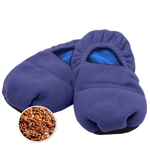 Chaussons Chauffants Micro-Ondes - Graine de Lin - en Polaire Bleu - Taille 40/44