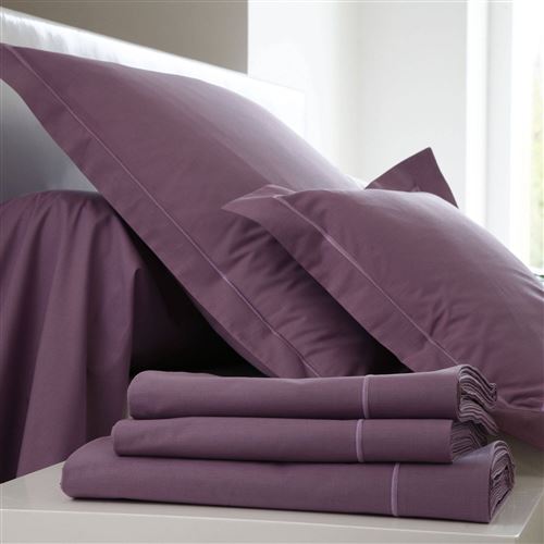 Drap housse Coton BLANC DES VOSGES - Prune - 90 x 190 cm